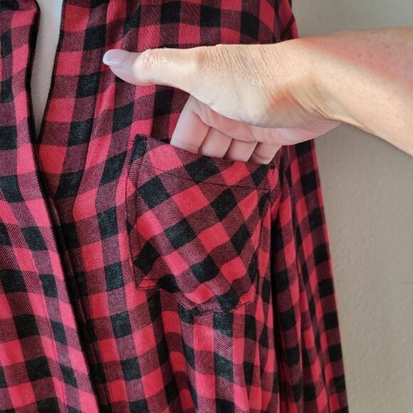 Cloth and‎ Stone Anthropologie Shirt Medium Buffalo Plaid Raw Hem Button Down - Picture 5 of 11